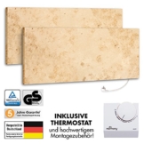 2er Pack Marmony M800 Jura mit Thermostat Marmor Infrarot-Heizung aus Naturstein mit Montagematerial, steckerfertige Wandheizung zum Aufhängen -