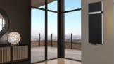 Badheizkörper Design Mirror Steel 5, 120 x 47 cm, 1458 Watt, schwarz (matt) + 1 Handtuchhalter (50mm) (Marke: Szagato) Made in Germany / moderner Bad und Wohnraum-Heizkörper (Mittelanschluss) -