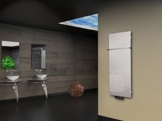 Badheizkörper Design Montevideo 2 (Glasfront) HxB: 120 x 47 cm, 799 Watt, weiß + 1 Handtuchhalter (15x15mm) (Marke: Szagato) Made in Germany / Top-verarbeiteter Bad und Wohnraum-Heizkörper mit Echtglas (Mittelanschluss) -