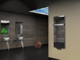 Badheizkörper Design Montevideo 2 (Spiegelglas) HxB: 120 x 47 cm, 799 Watt, Spiegel + 1 Handtuchhalter (50mm) (Marke: Szagato) Made in Germany / Top-verarbeiteter Bad und Wohnraum-Heizkörper mit Spiegel (Mittelanschluss) -