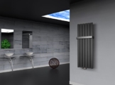 Badheizkörper Design Peking 2, HxB: 120 x 47 cm, 799 Watt dunkelgrau (metallic) + 1 Handtuchhalter (50mm) (Marke: Szagato) Made in Germany / Top-verarbeiteter Bad und Wohnraum-Heizkörper (Mittelanschluss) -
