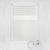 Elektro Badheizkörper 298 Watt (H x B) 775 x 400mm - weiss gerade - Anschluss Rechts - inkl. Heizpatrone 300 Watt mit 5 Heizstufen und 2h Timer - Fertig befüllt und betriebsbereit -