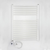 Elektro Badheizkörper 411 Watt (H x B) 775 x 600mm - weiss gerade - Anschluss Links - inkl. Heizpatrone 300 Watt mit 5 Heizstufen und 2h Timer - Fertig befüllt und betriebsbereit -