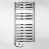 Elektro Badheizkörper 419 Watt (H x B) 1175 x 600mm - chrom gebogen - Anschluss Links - inkl. Heizpatrone 600 Watt mit 5 Heizstufen und 2h Timer - Fertig befüllt und betriebsbereit -