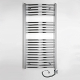 Elektro Badheizkörper 419 Watt (H x B) 1175 x 600mm - chrom gebogen - Anschluss Rechts - inkl. Heizpatrone 600 Watt mit 5 Heizstufen und 2h Timer - Fertig befüllt und betriebsbereit -