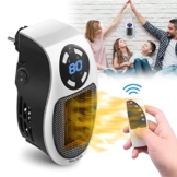 Mini Heizlüfter, 500w Heizlüfter mit Fernbedienung, Steckdosenheizung, Mini Keramik Heizung LED-Anzeige Wall Mounted Mini Electric Heater für Camping Offices Büro Badezimmer - 1